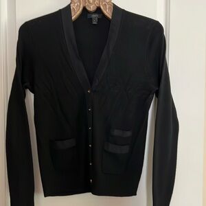 Merino wool dressy cardigan with ribbon trim